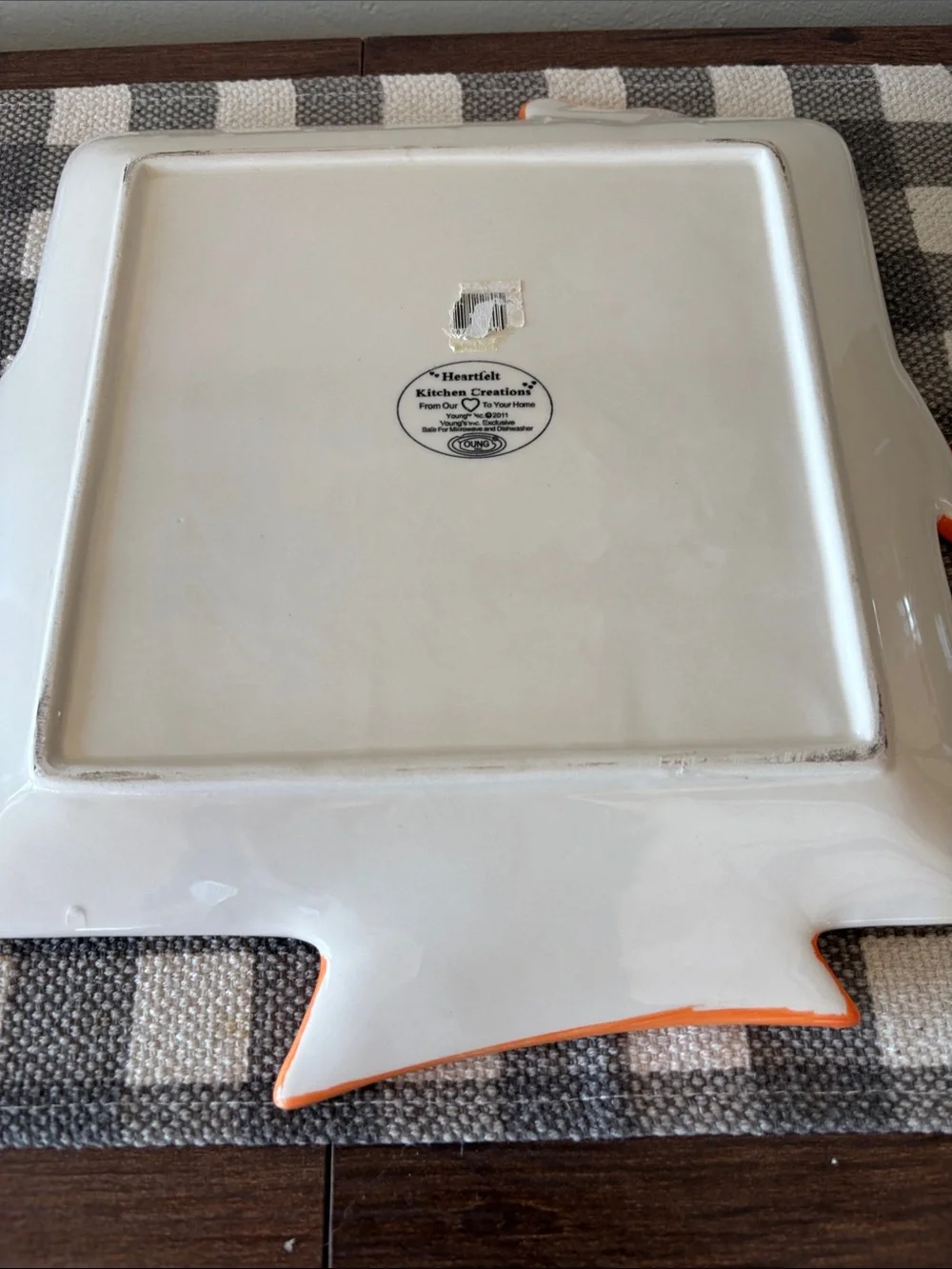 Yellow & Green Striped Fish Serving Platter with Orange Accents